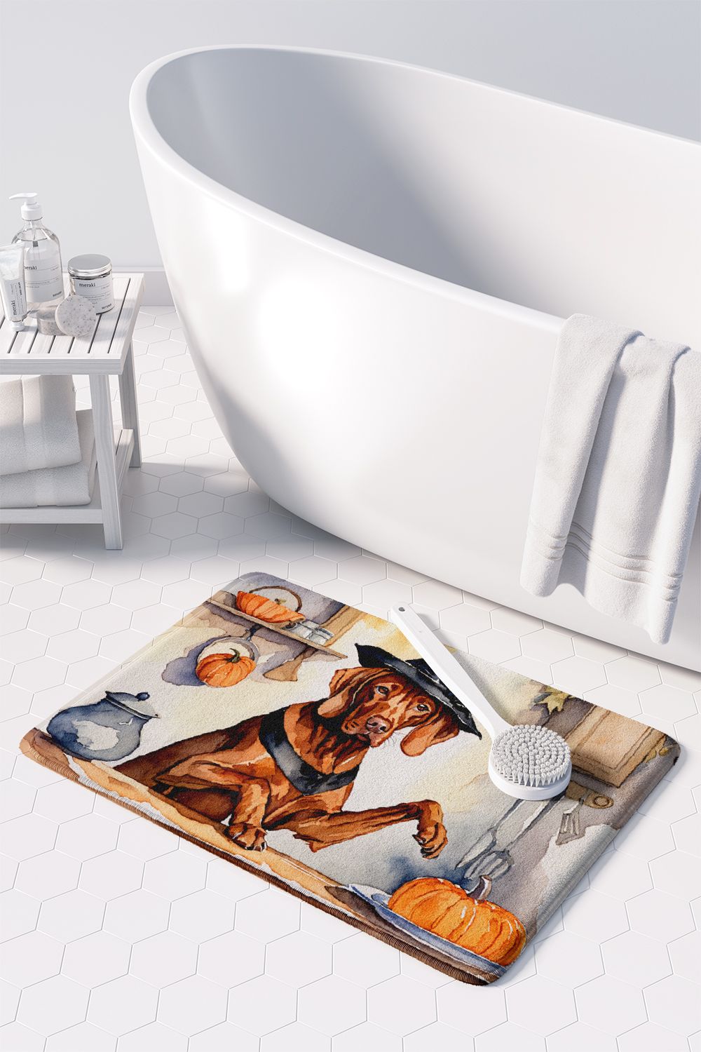 Vizsla Fall Kitchen Pumpkins Memory Foam Kitchen Mat Machine Washable Anti-Fatigue Mat Cushion Comfort Bath Mat or Kitchen Rug