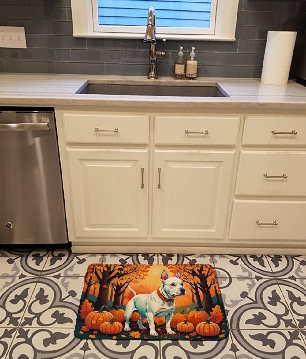White Pit Bull Terrier Fall Memory Foam Kitchen Mat Machine Washable Anti-Fatigue Mat Cushion Comfort Bath Mat or Kitchen Rug