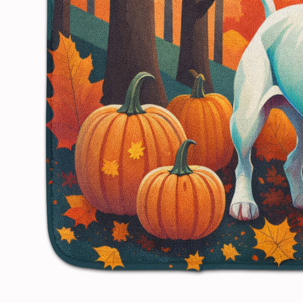 White Pit Bull Terrier Fall Memory Foam Kitchen Mat Machine Washable Anti-Fatigue Mat Cushion Comfort Bath Mat or Kitchen Rug